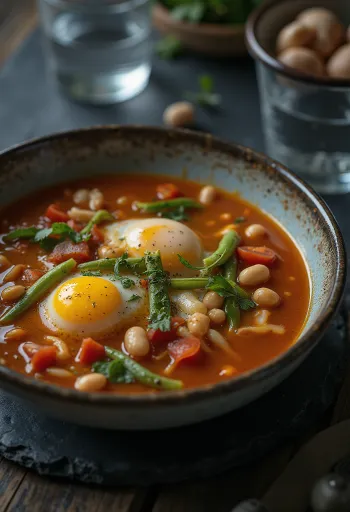 Minestrone leves padlizsánnal és zöldségekkel tálalva
