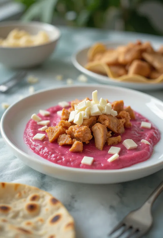 Mole rosa tálalva, díszítve korianderrel és csokoládéval