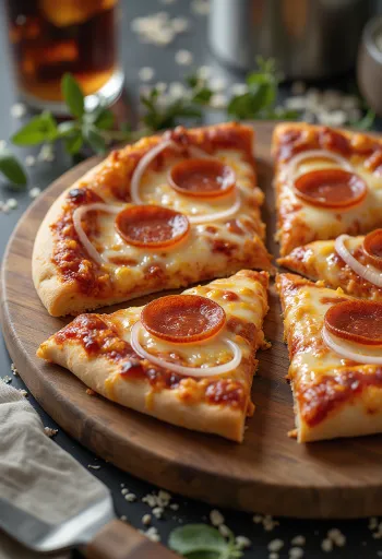 Pepperoni pizza hagymával tálalva