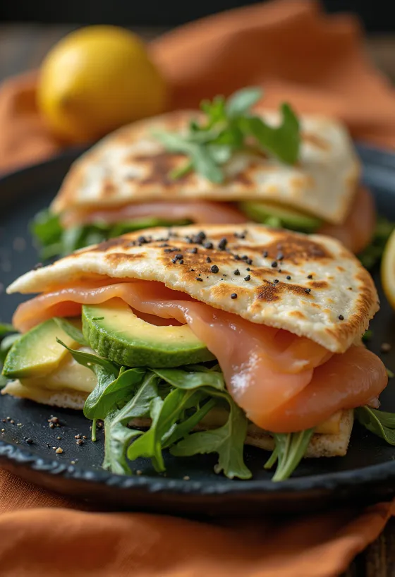 Piadina lazaccal és avokádóval tálalva