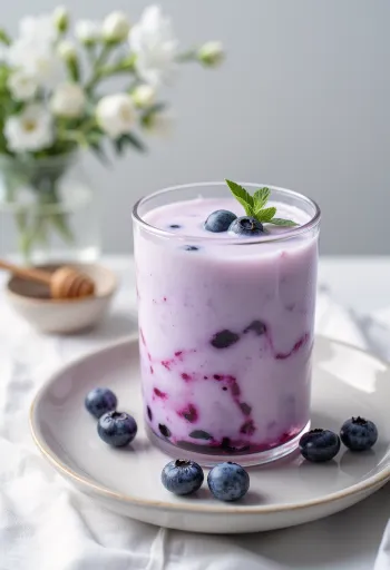 Probiotikus áfonyás kefir friss áfonyával díszítve