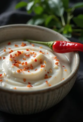 Rozmaringos kókusztejes chili szósz tálalva
