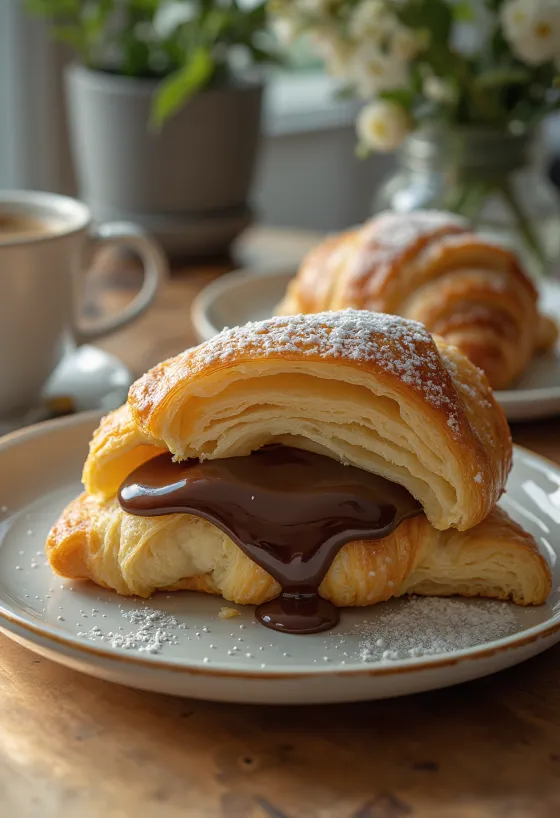 Tejcsokoládés croissant tálalva