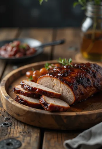 BBQ sertéskaraj tálalva