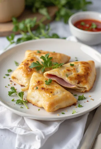 Calzone pulykasonkával, aranybarna kérgű, pulykasonkával és sajttal töltve