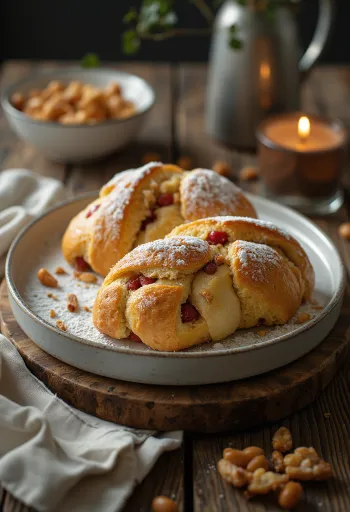 Grillázsos-marcipános Stollen szeletelve, porcukorral meghintve