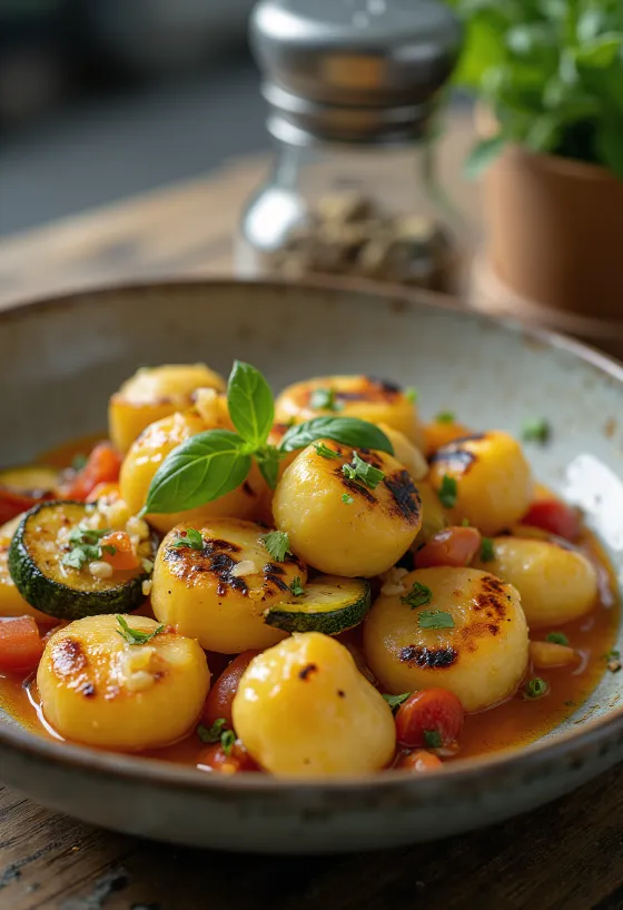 Grillezett gnocchi tálalva