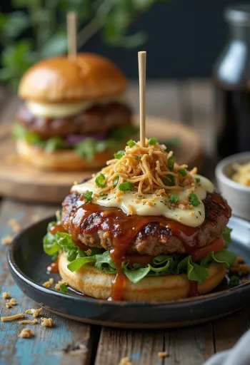 Japán hamburger teriyaki szósszal és wasabi majonézzel