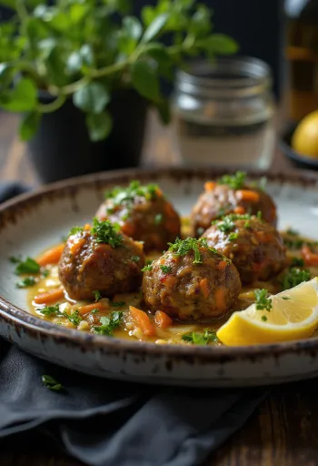 Kofta fűszeres zöldségraguval, frissen tálalva