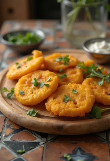 Pakora édesburgonyával, ropogós és fűszeres tálalás