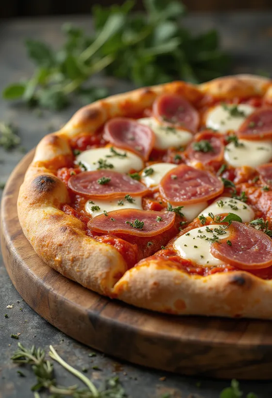 Pizza al Finocchiona édesköményes szalámival és friss oregánóval
