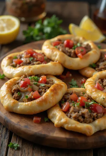 Sfiha, arab húsos pite tálalva