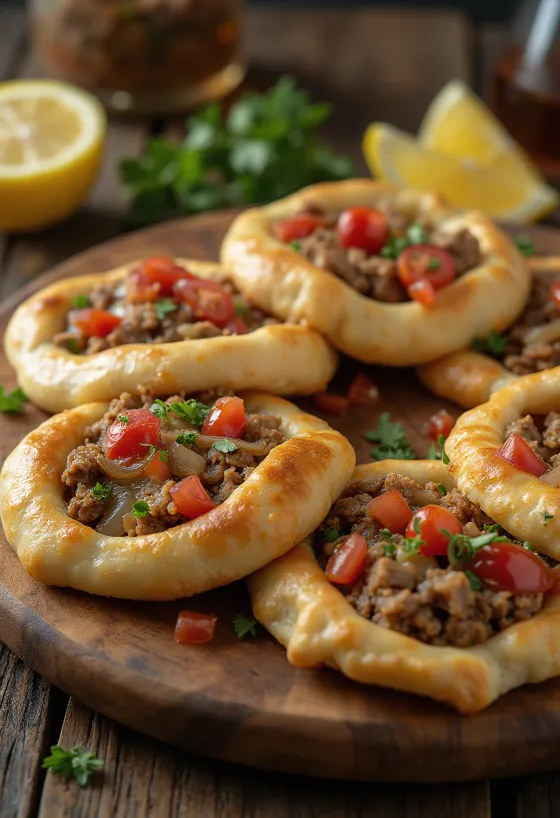 Sfiha, arab húsos pite tálalva