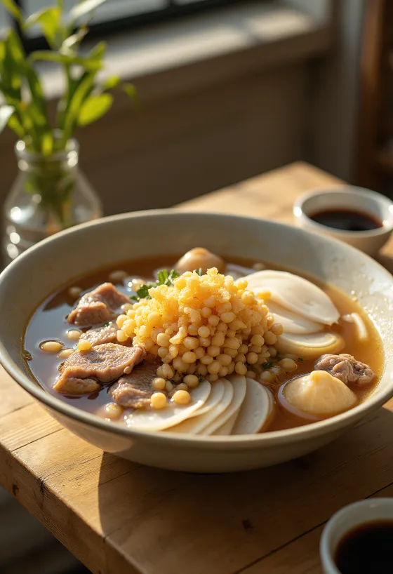 Soto Bandung, marhahúsleves friss retkkel és szójaszószjal