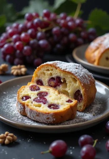 Szőlős Stollen szeletelve, porcukorral meghintve