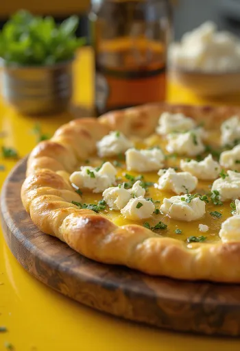 Tiganopsomo feta sajttal és fokhagymával tálalva, aranybarna, ropogós réteggel