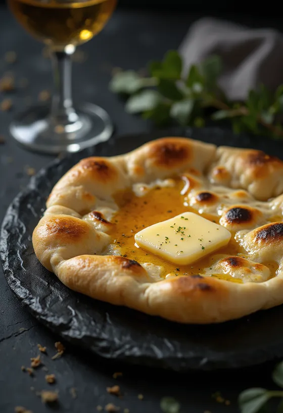 Tokaji boros naan kenyér tálalva