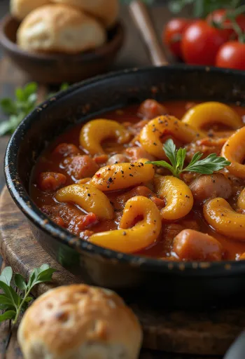 Callos fokhagymával, egy gazdag, fűszeres disznóhús étel