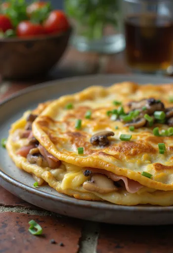 Sós francia crêpe sonkával, sajttal és gombával töltve