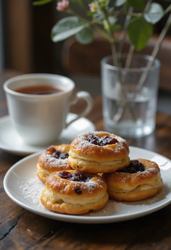 Eccles cake brandyvel ízesítve tálalva