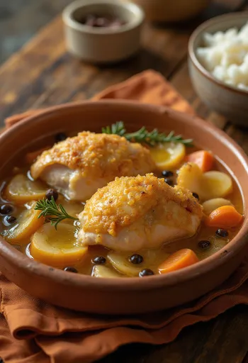 Escabeche csirkéből, csirkecombok savanyú szósszal és friss zöldségekkel