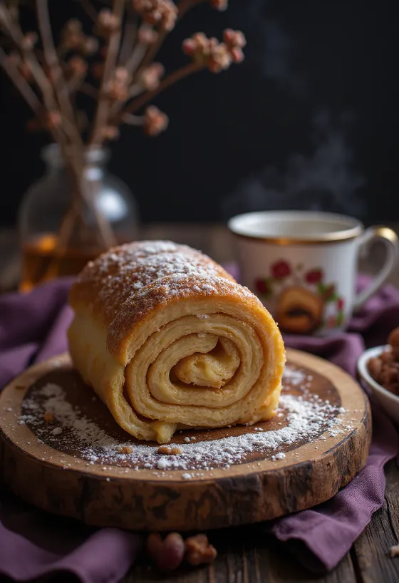 Gesztenyés kürtőskalács tálalva