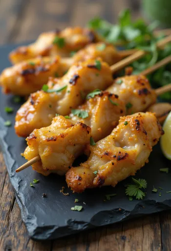 Gyömbéres satay, grillezett csirke nyársak gyömbéres pácban