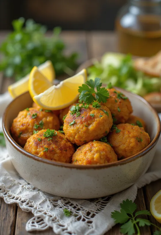 Vegán Kofta csicseriborsóval, friss petrezselyemmel díszítve