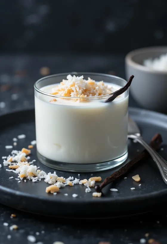 Kókuszos panna cotta tálalva