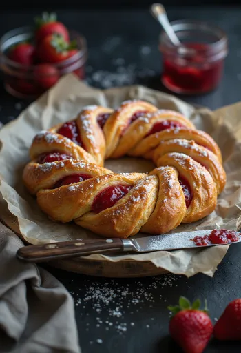 Kringle eperlekvárral, frissen tálalva, ropogós tésztával