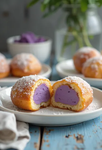 Malasada tarókrémmel, ropogós golyók gazdag tarókrémmel töltve