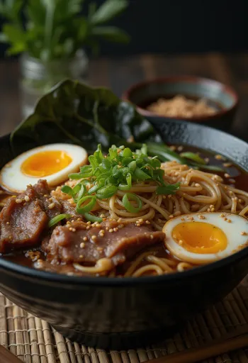 Marhahús ramen tálalva friss hozzávalókkal