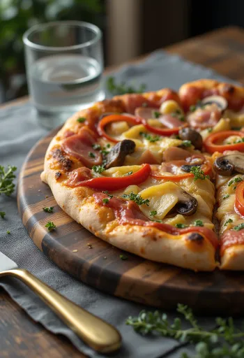 Pikáns Capricciosa pizza chilivel tálalva