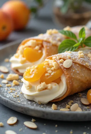 Sárgabarackos-marcipános cannoli desszert tálalva