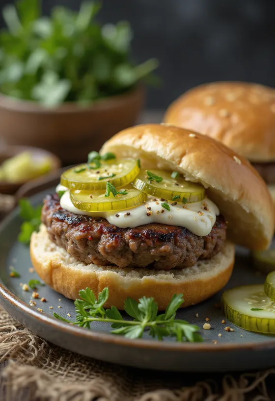 Svéd húsos burger tálalva