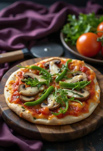 Vegán tortilla pizza friss zöldségekkel és rukkolával
