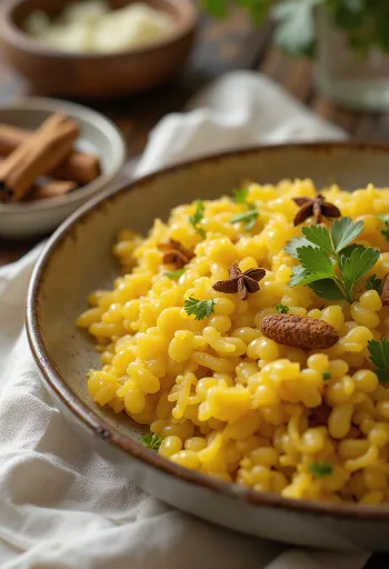 Bhuna Khichuri fűszerekkel tálalva, friss korianderrel