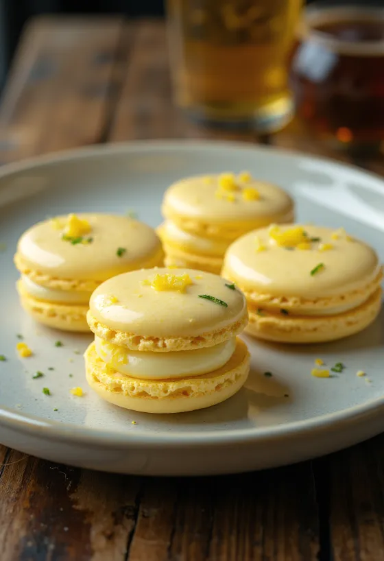 Citromos-mentás macaronok tálalva