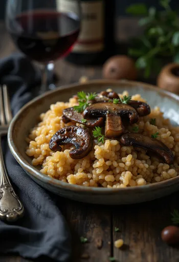 Farro sült gombával és szójaszósszal