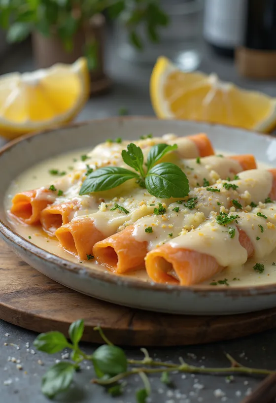 Lazacos és kapribogyós cannelloni tepsiben sütve