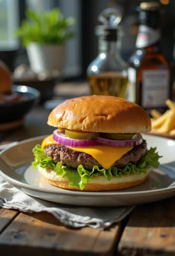 Klasszikus amerikai hamburger szaftos húspogácsával és cheddar sajttal