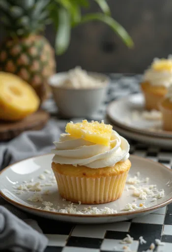 Kókuszos-ananászos cupcake tálalva