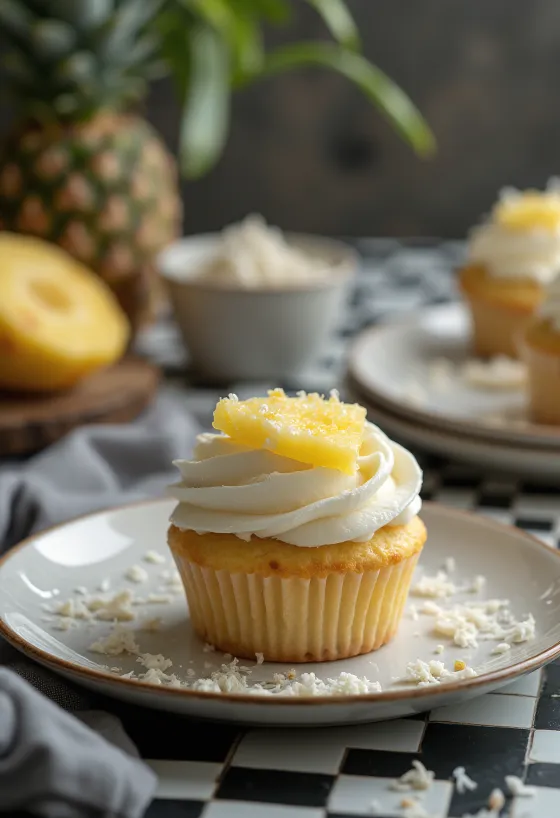 Kókuszos-ananászos cupcake tálalva