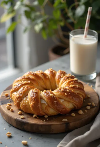 Kringle karamellás töltelékkel, földimogyoróval díszítve
