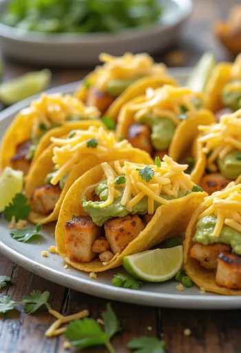 Mini taco-k csirkével, avokádóval és sajttal töltve