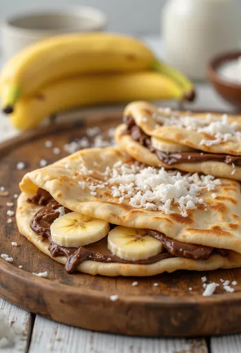 Piadina nutellával és kókuszreszelékkel tálalva