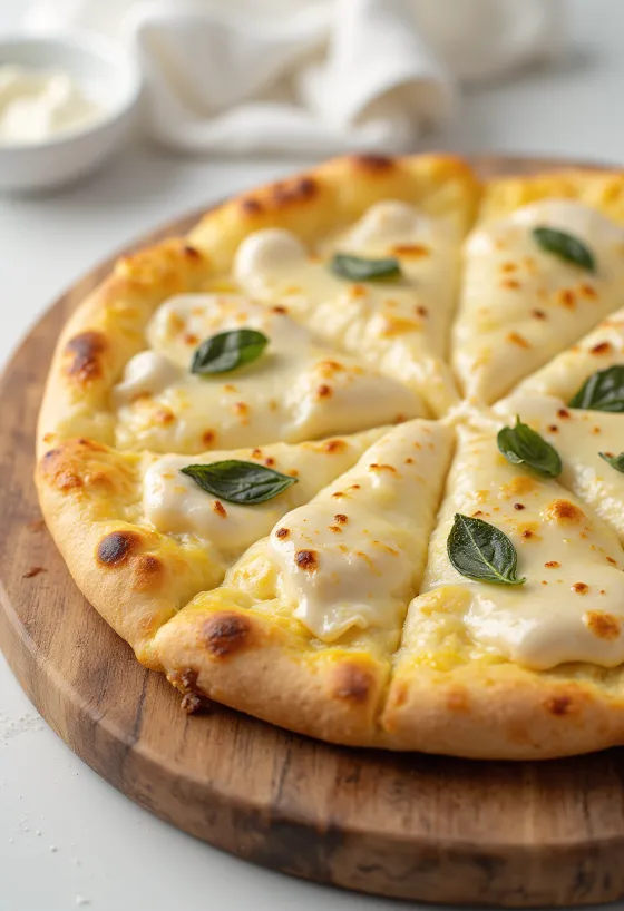 Frissen sült krémes sajtos pizza