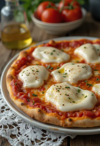 Pizza alla Mozzarella di Bufala bivaly mozzarellával és bazsalikommal