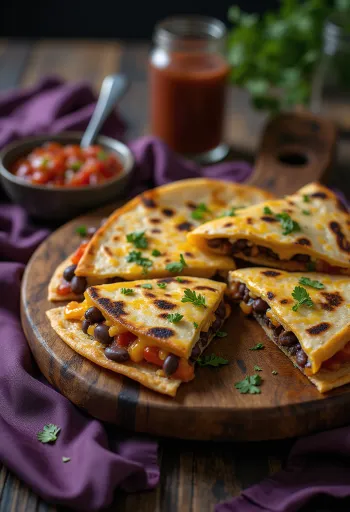 Quesadilla babbal, sajttal és zöldségekkel tálalva