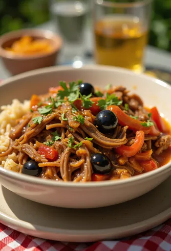 Ropa vieja kubai stílusban tálalva